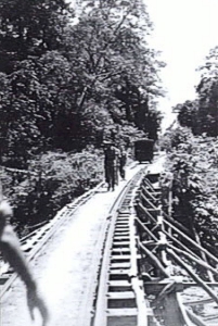 HINTOK TAMPI BRIDGE SHOWING THE METRE WIDE TRACK. IN THE BACKGROUND IS A SHARP CUTTING (HELLFIRE PASS)